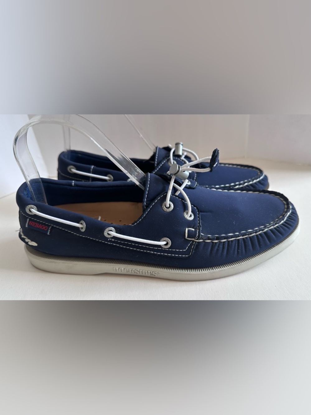 SEBAGO men’s 8 Docksides Boat Shoes Navy Blue Neoprene Docksider Water 2-Eye